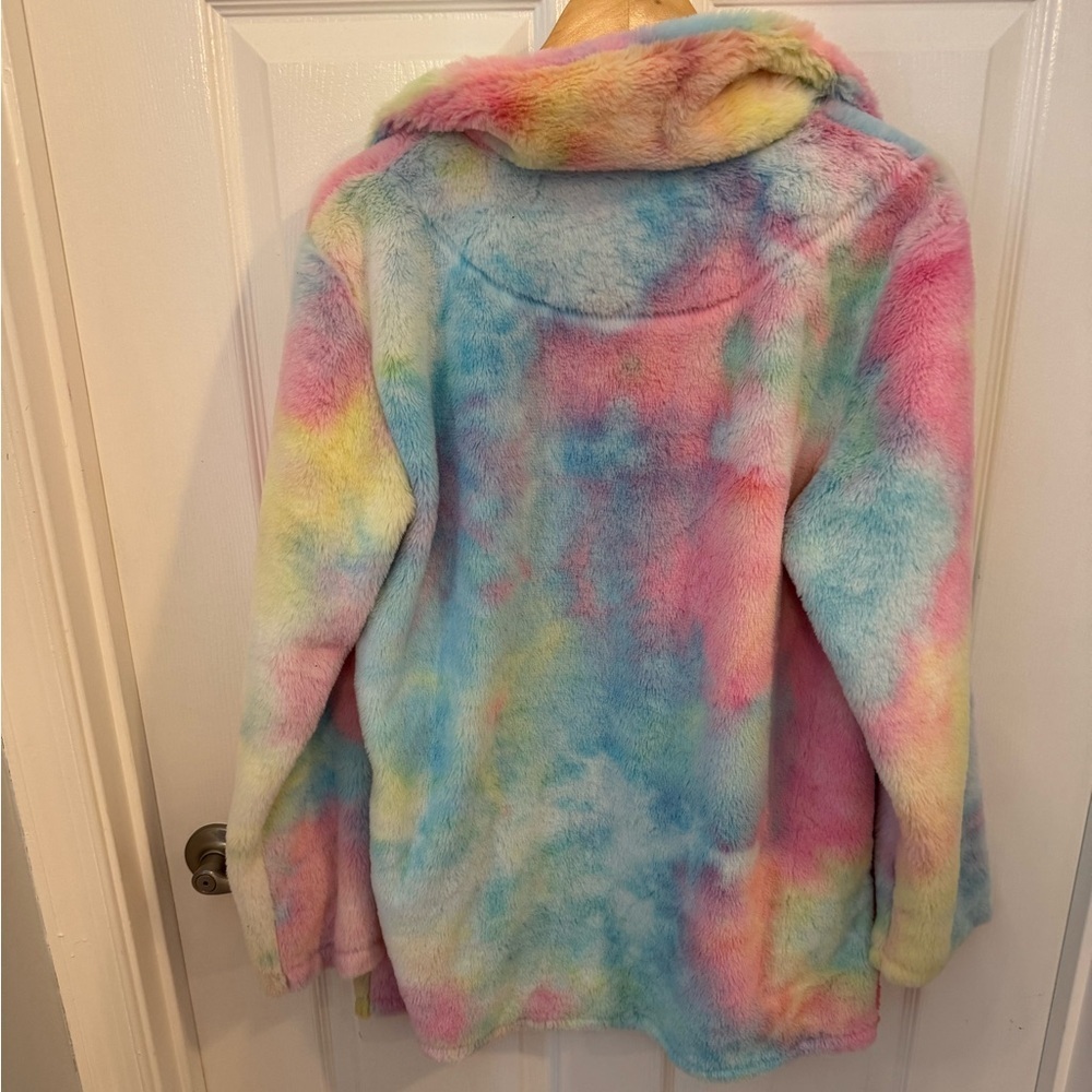 Cozy Tie-Dye Sherpa Pullover Hoodie - Pastel Rainbow - Picture 3 of 6